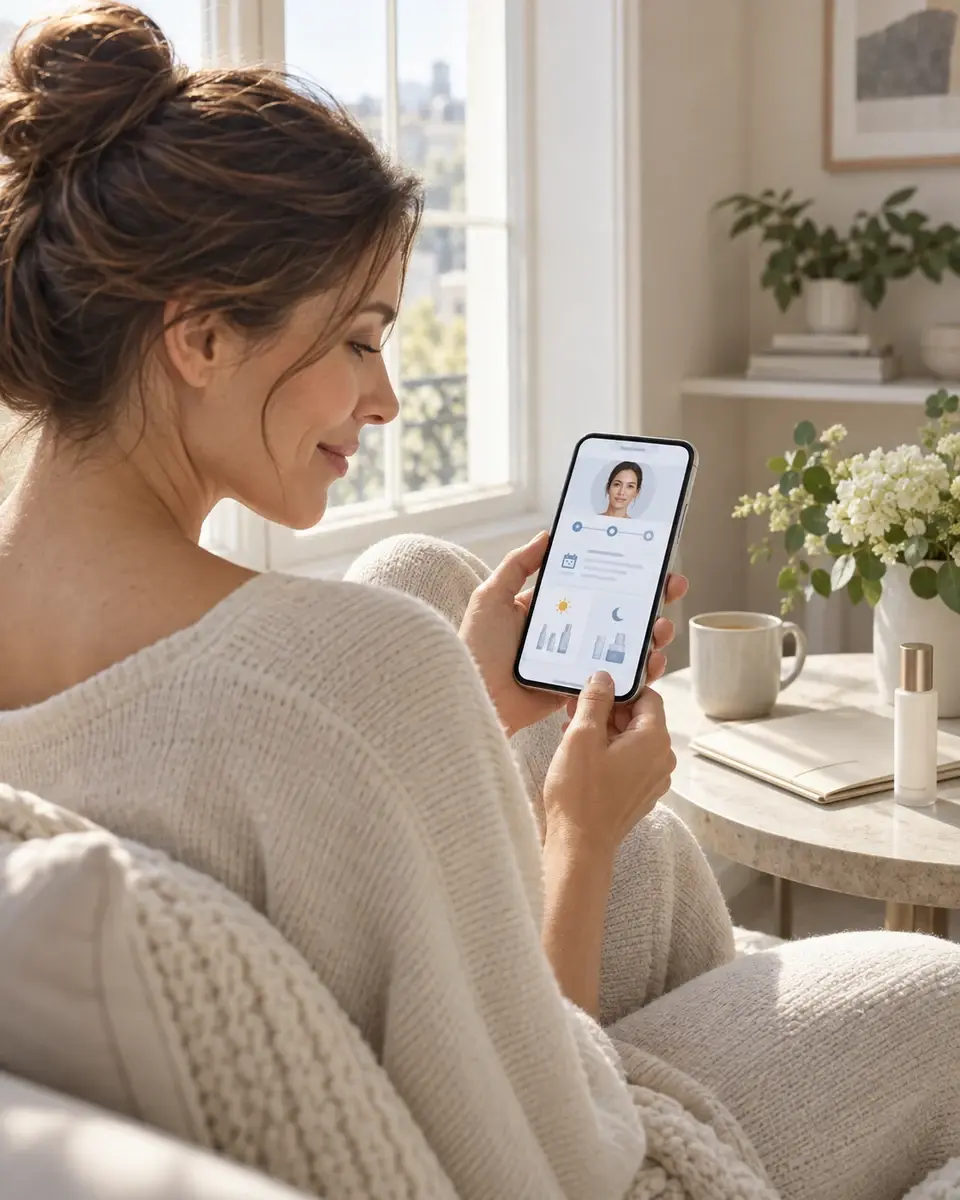 Patient reviewing her personal plan on her phone at home