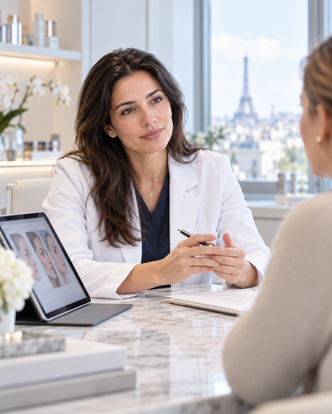 A practitioner listening thoughtfully during a patient consultation
