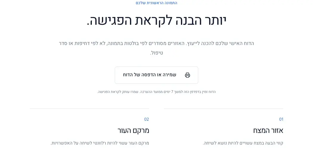 דוגמה לחלק הפותח של דוח הכנה לייעוץ של Epiderm AI